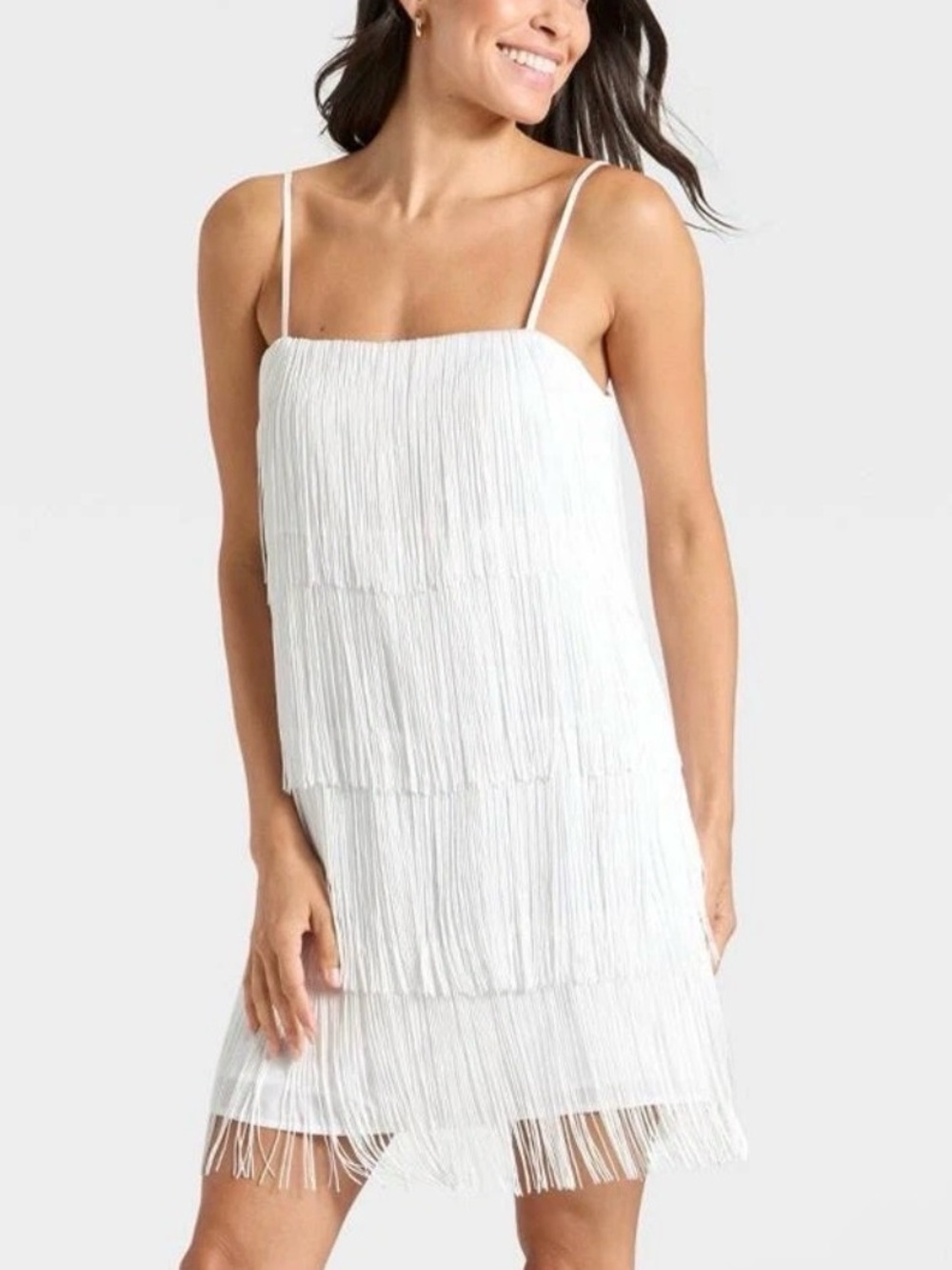 A New Day Fringe White Mini Dress Sz M NWT